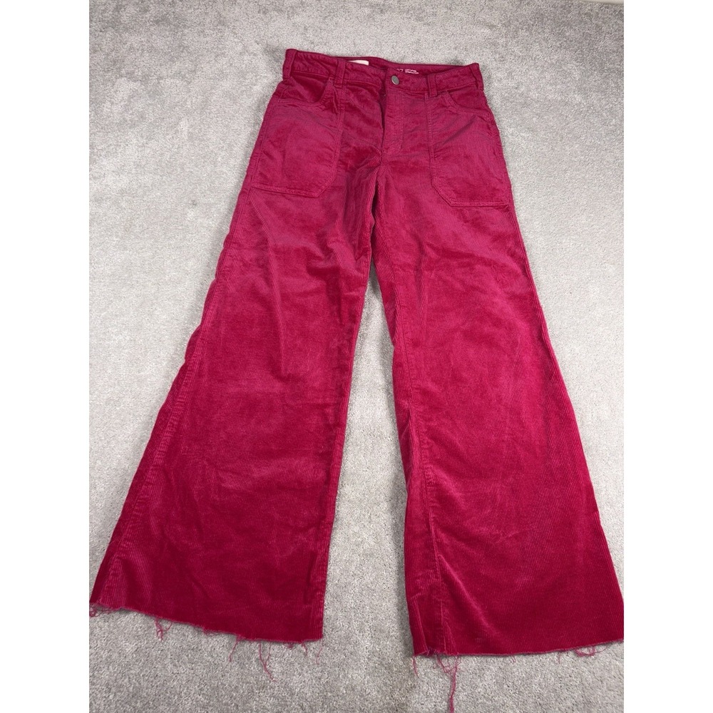 pilcro wide leg crop (29in Inseam) pink corduroy pants raw hem 27 - Picture 2 of 9